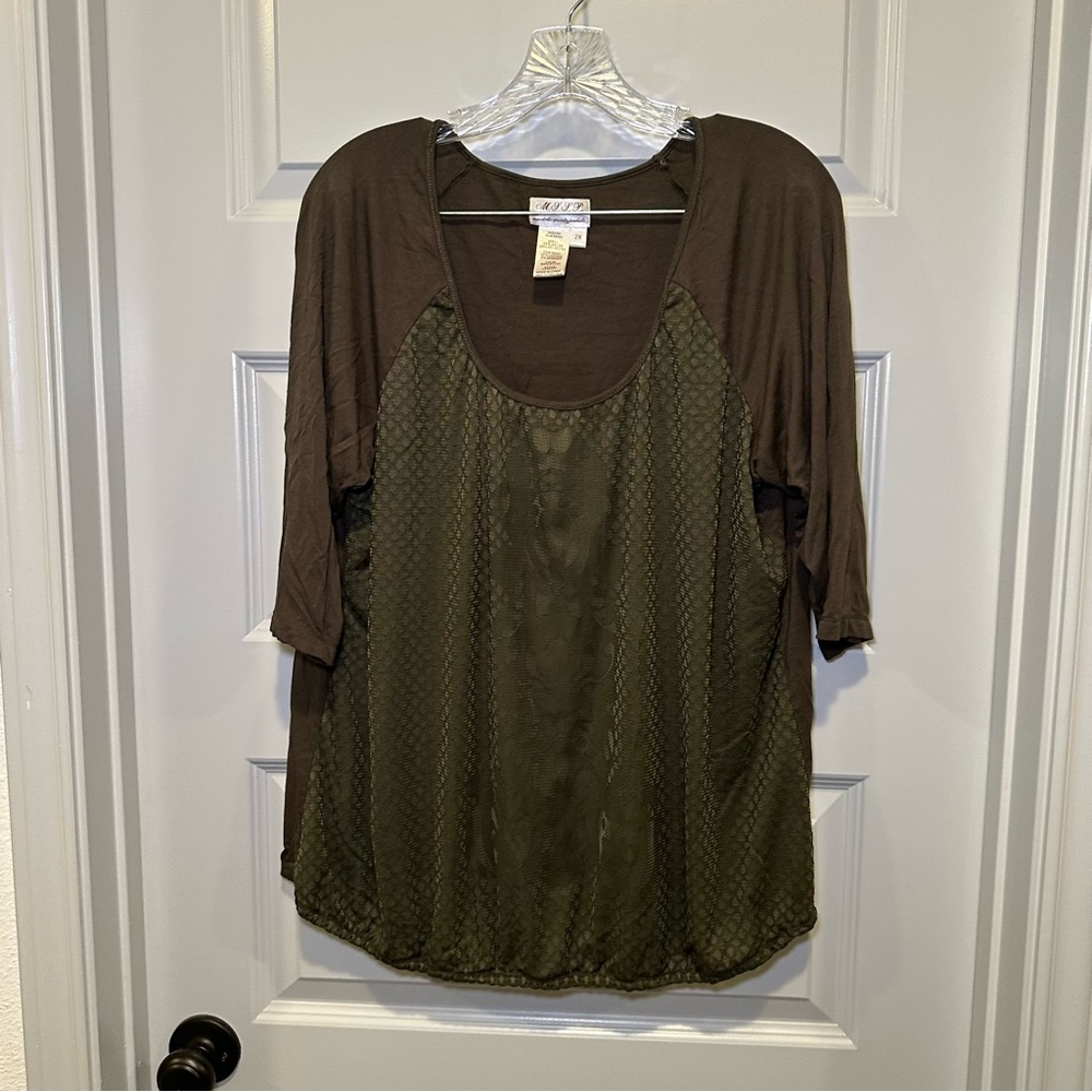 M.S.S.P. Green Scoop Neck 3/4 Sleeve Blouse size 2X